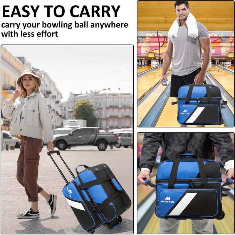 MARITTON Bowling Bag with Wheels Double Roller 2 Ball Bowling Separate Shoe Compartment and Oversized Accessory Pocket, 36.6" Extendable Handle. - Image 5